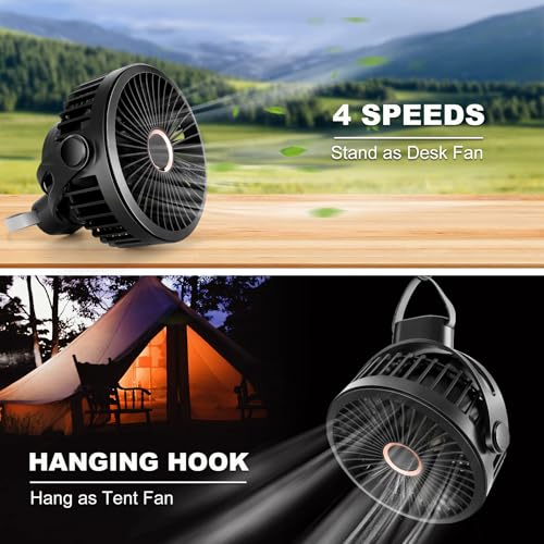 Odoland 2 Packs 10000mAh Camping Rechargeable Fan with Hanging Hook Carabiner, Portable Battery Operated Tent Fan, Quiet S...