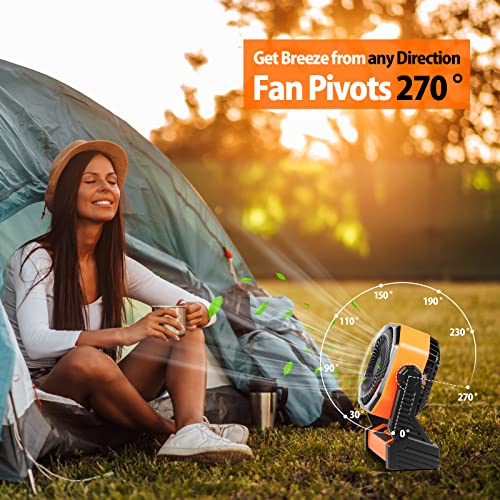 20000mAh Battery Powered Camping Fan, 58Hrs Rechargeable Portable Fan, 400LM Light, 360° Hook, Whisper Quiet Battery Opera...