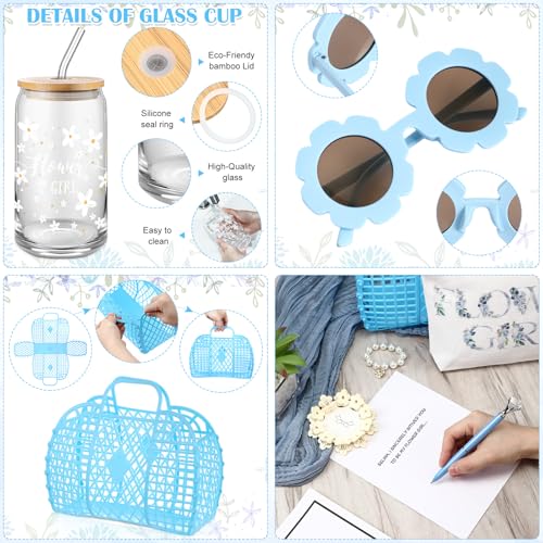 Havawish 8 Pcs Flower Girl Proposal Gifts Set Jelly Bag Will You Be My Flower Girl Basket Makeup Bag Cups Sunglasses Card ...