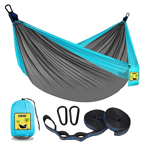 SZHLUX Camping Hammock Double & Single Portable Hammocks with 2 Tree Straps and Attached Carry Bag,Great for Outdoor,Indoo...