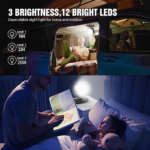 Portable Camping Fan with LED Lantern- 40H Work Time Rechargeable Battery Operated Fan with Hanging Hook for Tent Car RV H...