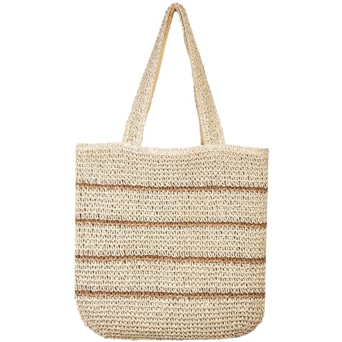 TOFUNTOY Straw Beach Bag for Women Summer Handmade Woven Shoulder Beach Tote Bag Large Capacity Tote Bag for Summer Vacation