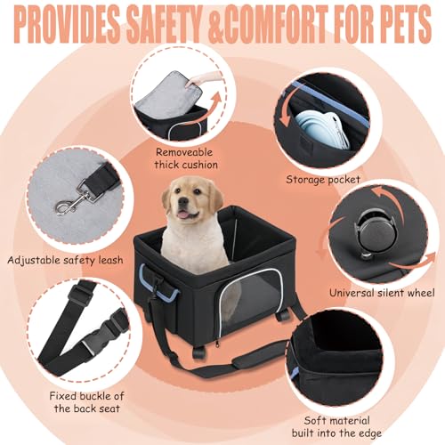 4-in-1 Cat Car Seat and Cat Carrier with Removable Wheels Booster Car Seats for Small Dogs Cats Comes with Shoulder Strap ...