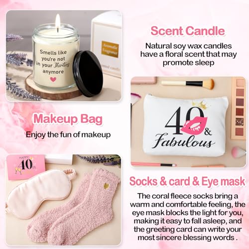 Tioncy 40th Birthday Gift Set for Women, 8 Pcs Birthday Gift Box Funny Baskets Ideas for 40 Years Old Women, Her, Female F...