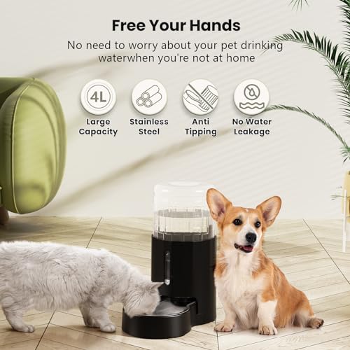 CZPET Dog Water Bowl Dispenser 4L, Wider Mouth & Upgraded Brush for Easy Cleaning Automatic Cat Gravity Refilling Waterer ...