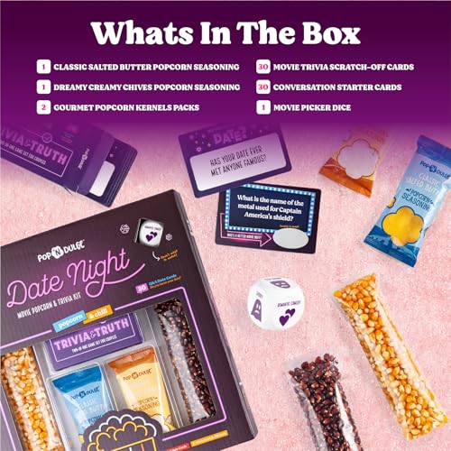 Date Night Scratch Off Cards Movie Popcorn Gift Set, Best Couples Gift Ideas, 30 Date Night Scratch Off Cards, Movie Night...