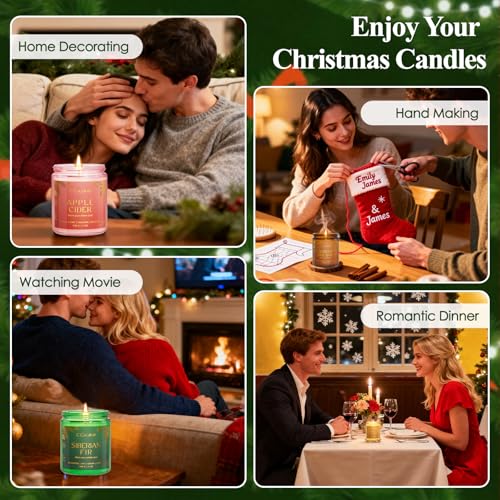 Winter Scented Candles, Holiday Candles for Home, Aromatherapy Soy Candles Gifts Set for Women Men, Vanilla/Fir/Apple Cide...