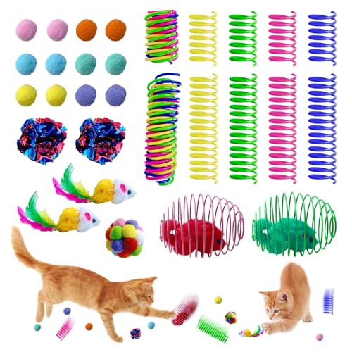 EchoFrog 27Pcs Cat Toys Variety Pack for Indoor Cats, Interactive Spring Cage Mice & Small Mice, Plush Balls, Crinkle Ball...