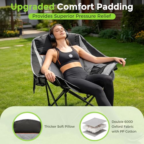 Suteck Oversized Camping Chairs for Adults - Heavy Duty Padded Camping Chair Folding Lawn XL Camp Chair with Cup Holders f...