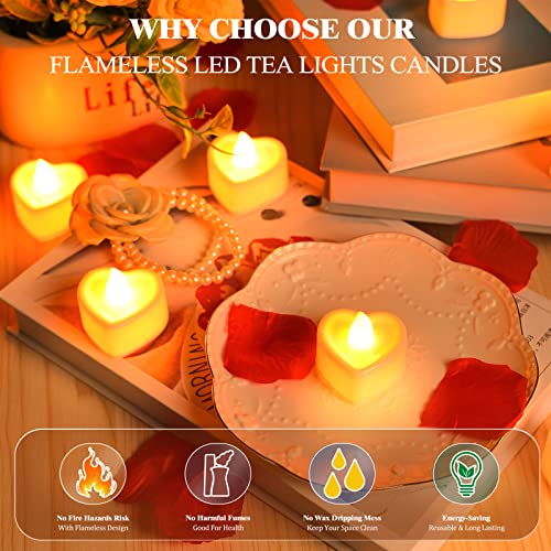 VIPbuy 3000 Pcs Artificial Rose Petals with 48 Pcs Heart Flameless Candles Battery LED Tea Lights Candles Set Valentine's ...