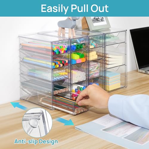 Vtopmart Acrylic Organizer with 16 Drawers (4 Set),Clear Storage Drawers for Office Supplies,Desk Organization and Storage...