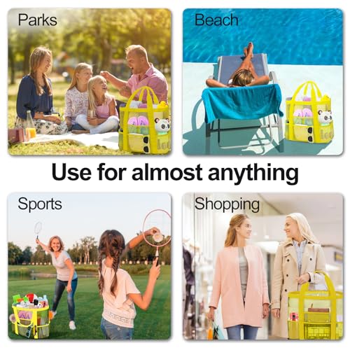 wanchel Mesh Beach Bags for Women - Family Beach Tote Bag for Toys, Towels, Travel Vacation Cruise Essentials