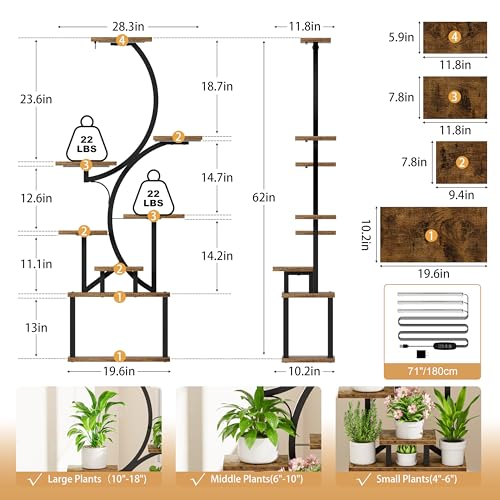 Plant Stand Indoor with Grow Lights - 62" Tall Plant Shelf, Lighted Corner Plant Stands for Indoor Growing, 8 Tiered Large...