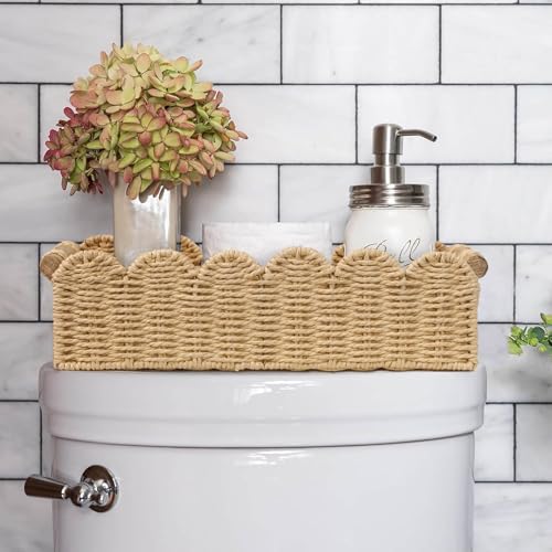 CubesLand Scalloped Edge Toilet Paper Storage Basket, Living Room Home Cozy Decor Basket, Paper Rope Small Baskets for Ove...