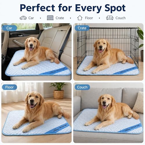 Pet Cooling Mat for Dogs & Cats – Ice-Silk Breathable Washable Foldable Cooling Blanket, Durable Portable Non-Slip Dog Bed...