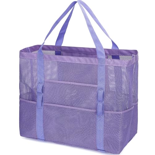Fammart Mesh Beach Bag, Large Beach Tote with Zipper Pocket, Toys Pool Bag for Family Travel Vacation Cruise Essentials