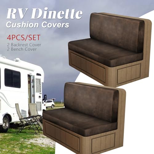 Leather Look RV Dinette Cushion Covers, Stretch Camper Cushion Slipcovers for Travel Trailer Couch RV Booth Seat, Replacem...