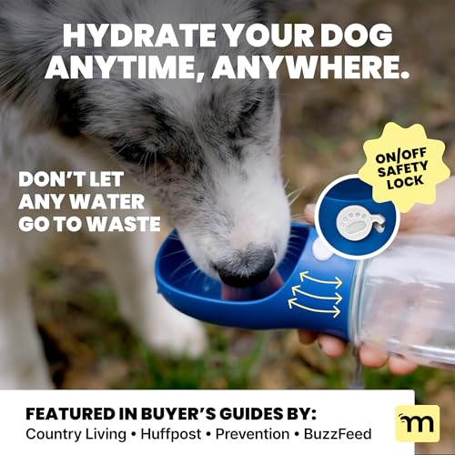 MalsiPree Dog Water Bottle Dispenser for Walks - 12 oz Navy Blue - Leak-Proof Lock & One-Hand Operation - On the Go Dog Wa...