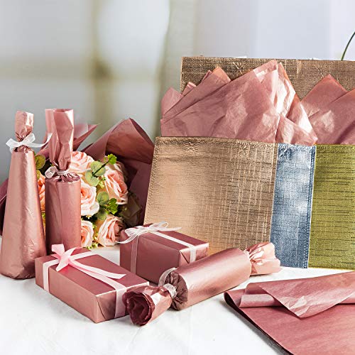 Whaline Rose Gold Tissue Paper Bulk, 100 Sheets Metallic Gift Wrapping Paper for Weddings, Birthday Party, Showers, Arts C...