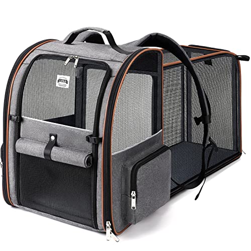 Lekebobor Cat Carrier Backpack, Expandable Pet Carrier with Sun Shade & Full Front Opening, Breathable Mesh Backpack for S...