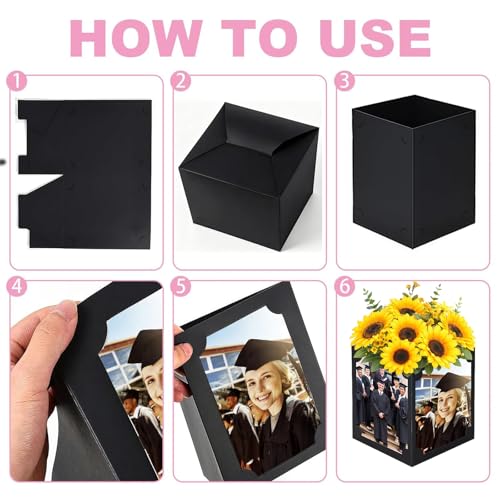 12 Pcs Graduation Picture Centerpiece for Table 4x6 Photo & Flower Display, Picture Frame Centerpieces Paper Box for Congr...