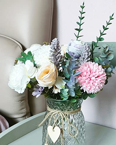Aubcee Fake Flowers with Vase, Faux Peony Silk Flowers for Home Decor,Fake Flowers with Vase for Coffee Table Decor,Living...