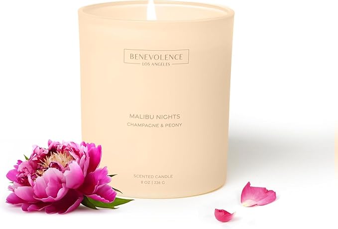 Champagne & Peony – Benevolence LA Scented Candle | 8oz, 45-Hour Burn | Natural Soy Wax, Cotton Wick | Romantic & Elegant ...
