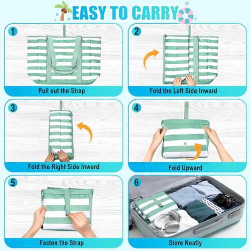 TEUEN Extra Large Beach Bags for Women, Waterproof Sandproof Beach Tote Bag Foldable Swim Pool Bag with Zipper and Wet Pocket