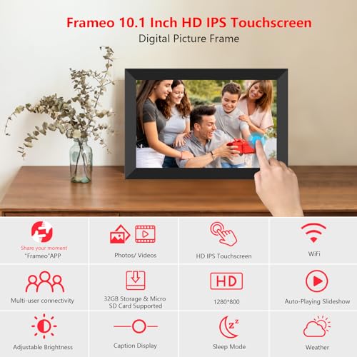 FRAMEO Digital Photo Frame, 10.1 Inch WiFi Digital Picture Frame with 1280x800 IPS HD Touch Screen, 32GB Storage Auto-Rota...