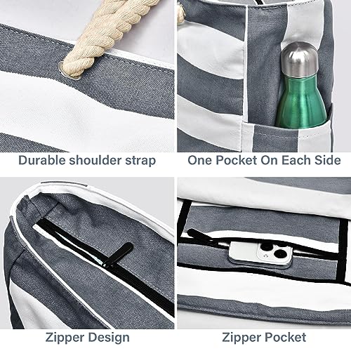 Becokan Beach Bag Large Beach Tote Bag for Women Waterproof Sandproof Swim Pool Bag With Zipper