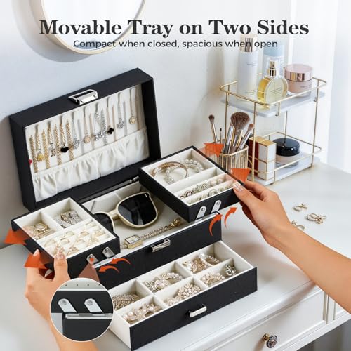 Dajasan Jewelry Organizer Box, Large Jewelry Boxes for Women Girls, Space-Saving 3 Layers Jewelry Storage Case with Drawe...