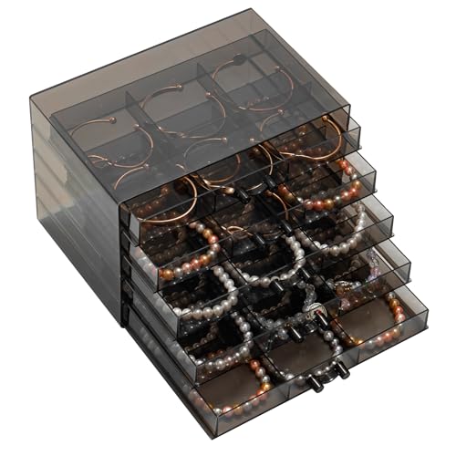 SPAKOWN Earring Organizer, Acrylic Earring Box Large 30 Compartments Jewelry Holder Organizer with 5 Drawers Stackable Ear...