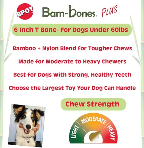 SPOT Bam-Bones Plus T Bone – Bamboo Fiber & Nylon Dog Chew Toy for Moderate to Aggressive Chewers, Durable Long Lasting & ...