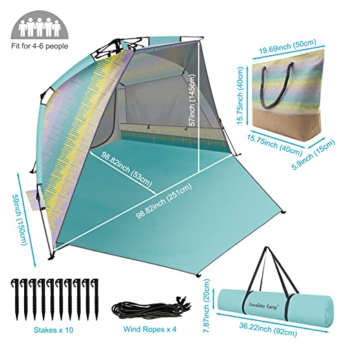 KawaGebo Kamp Beach Tent Sun Shelter for 4-6 Person - Pop Up Beach Tent UPF 50＋ UV Protection, Lightweight and Easy Setup ...
