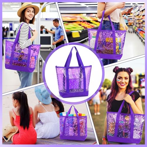 Sanwuta Clear Star Tote Bag for Women, Security Approved Large Tote Shoulder Beach Bag with Zipper for Travel Work