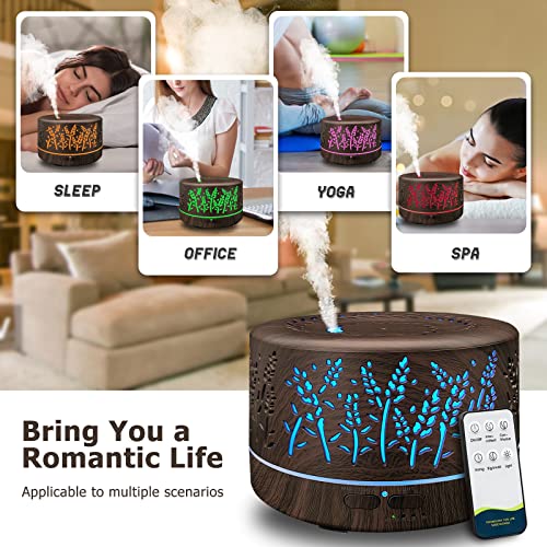 Diffusers for Essential Oils Large Room 600ml,Essential Oil Diffusers for Home with R/C,Cool Mist Humidifier,7 Colors Ligh...