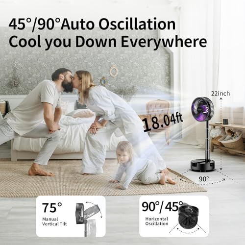 Socool 20000mAh 8 Inch Portable Fan Battery Operated Fans, Oscillating Charging Fan, Remote Control LED Light, 112 Hours P...