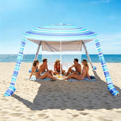 Aomifunny 8'x8' Beach Cabana, UPF 50+ Large Beach Canopy with Side Wall, Easy Setup Pop Up Sun Shelter, Adjustable Height...