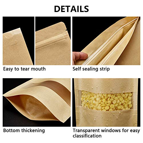 FireKylin 100 Pcs Paper Bags Resealable bags 3.5" x 5.5" Zipper Food Storage Bags, Stand Up, with Matte Window, Reusable, ...