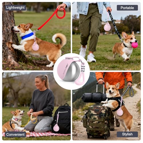 AOFANPET Portable Dog Water Bottle 10oz Stainless Steel Travel Dog Water Dispenser with Bowl No-Spill Puppy Water Bottle f...