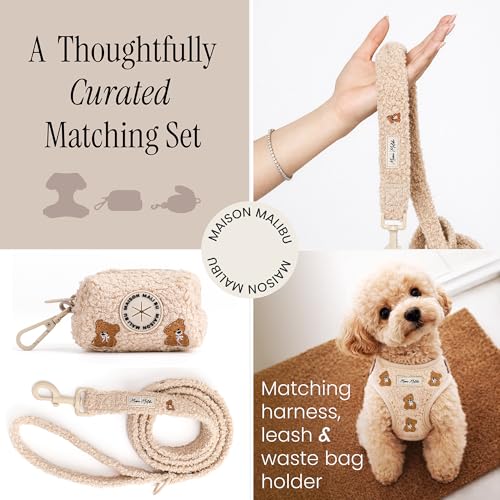 MAISON MALIBU Embroidered Matching Dog Harness and Leash Set with Poop Bag – No Pull, Adjustable, Padded, Breathable Harne...