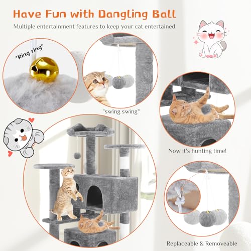 Sweetcrispy 54 Inch Cat Tree Tower, Multi-Level Tower with Cat Scratching Post, Indoor Cat Condo with Climbing Ladder, Plu...
