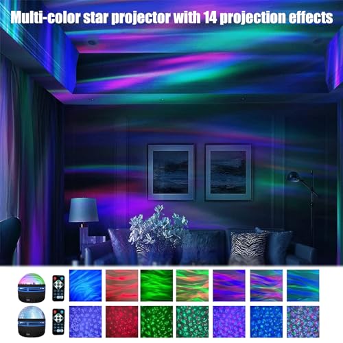 2 in 1 Northern Lights and Ocean Wave Projector with 14 Effects of Galaxy Light for Game Rooms, Parties, Light Projector f...