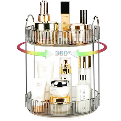 Niluks 360 Rotating Makeup Organizer, 2 Tier Lazy Susan Bathroom Counter Organizer, Skincare Organizers, Spinning Perfume ...