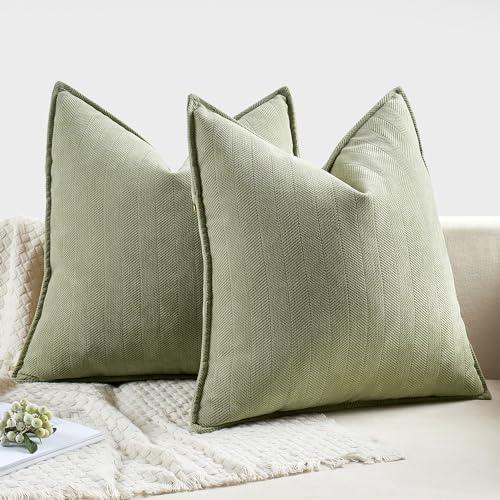 MIULEE Pack of 2 Sage Green Decorative Pillow Covers 20x20 Inch Soft Chenille Luxurious Couch Throw Pillows Farmhouse Cush...