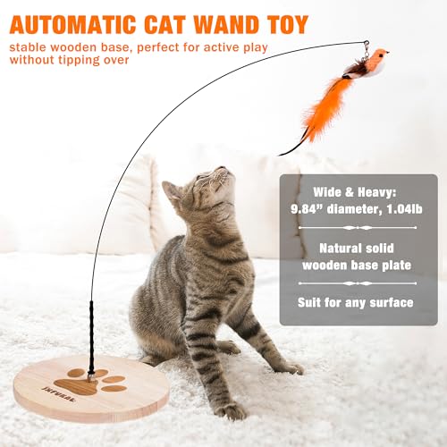 JXFUKAL Interactive cat Toy, Automatic Cat Wand Toy with Stable Wooden Base, 2 PCS Detachable Cat Teaser, 5PCS Refills Rep...