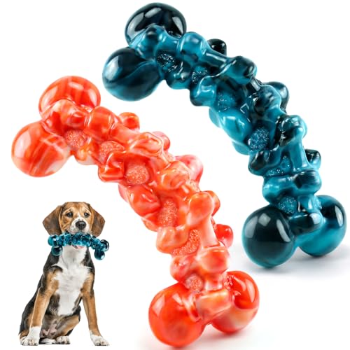 Dog Chew Toys for Aggressive Chewers - 2 Pack Indestructible Teeth Cleaning Chew Toys to Keep Them Busy for Medium & Large...