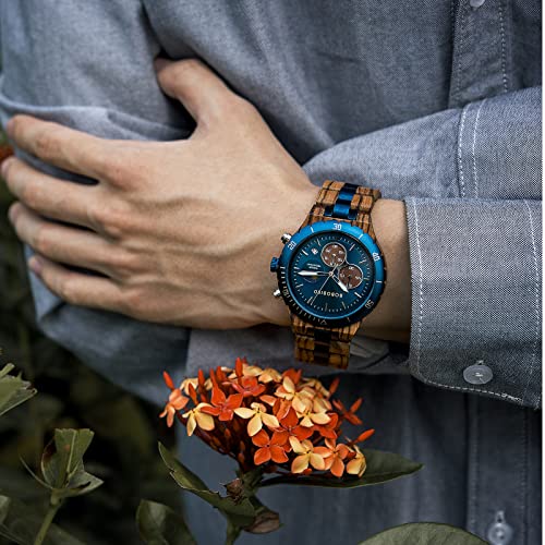 2win Mens Personalized Engraved Wooden Watches Fashion Multifunction Custom Watch Birthday Anniversary Wood Watches for Hu...