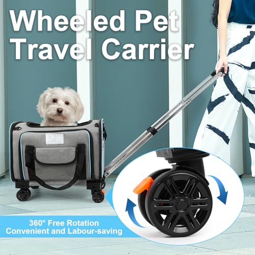 Pet Carrier Airline Approved, Expandable Pet Cat Carriers with Wheels for Dogs, Airline Approved Cat Dog Carrier, TSA Appr...