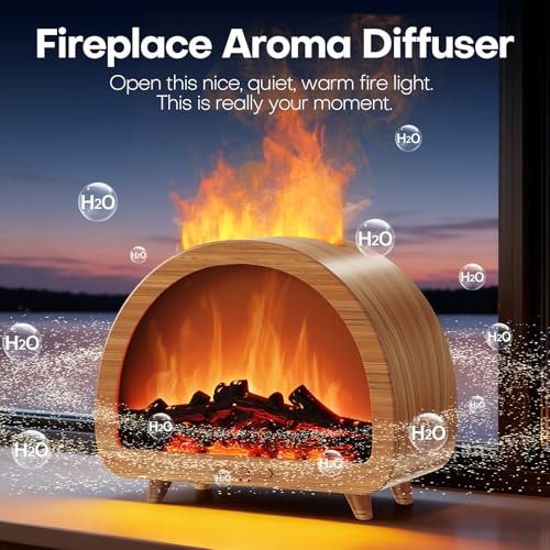 Diffuserlove Fireplace Essential Oil Diffuser Flame Aromatherapy Scent Diffuser Oil Machine Cool Mist Humidifier Colorful ...